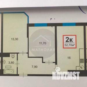 2-к квартира, вторичка, 53м2, 8/16 этаж