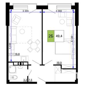 2-к квартира, строящийся дом, 49м2, 9/9 этаж