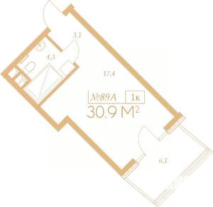 1-к квартира, вторичка, 31м2, 7/9 этаж