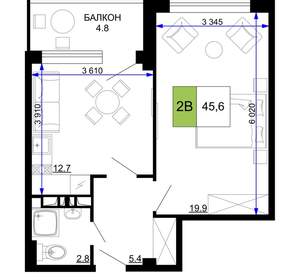2-к квартира, вторичка, 46м2, 2/9 этаж