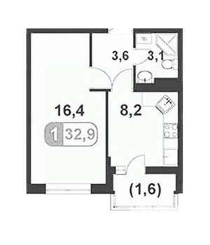 1-к квартира, вторичка, 33м2, 5/20 этаж