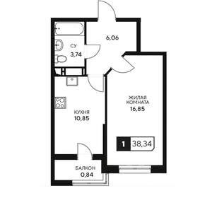 1-к квартира, вторичка, 38м2, 4/20 этаж