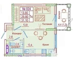 1-к квартира, вторичка, 32м2, 2/5 этаж