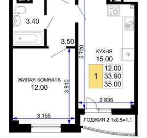 1-к квартира, вторичка, 35м2, 9/12 этаж