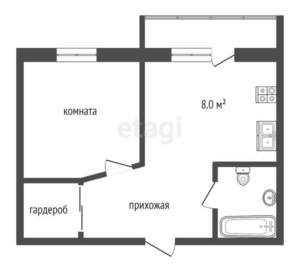 1-к квартира, вторичка, 33м2, 1/8 этаж