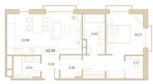 2-к квартира, вторичка, 62м2, 7/7 этаж