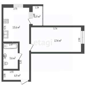 1-к квартира, вторичка, 42м2, 9/18 этаж