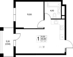 1-к квартира, строящийся дом, 37м2, 7/8 этаж