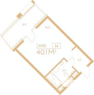 1-к квартира, вторичка, 40м2, 7/9 этаж