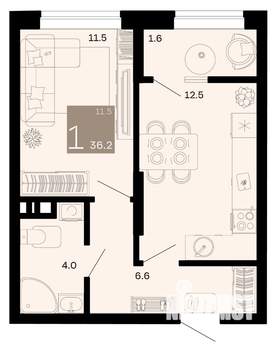 1-к квартира, строящийся дом, 35м2, 8/12 этаж