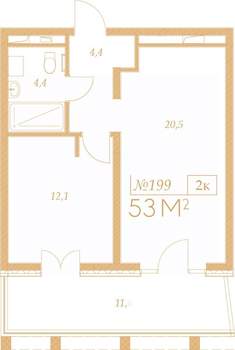 2-к квартира, вторичка, 53м2, 2/9 этаж