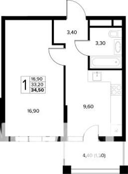 1-к квартира, строящийся дом, 35м2, 8/8 этаж