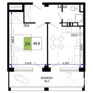 2-к квартира, строящийся дом, 49м2, 9/9 этаж