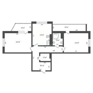 2-к квартира, вторичка, 65м2, 4/9 этаж