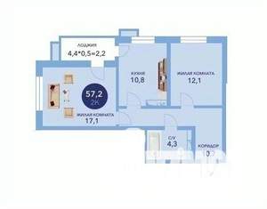 2-к квартира, сданный дом, 57м2, 15/16 этаж