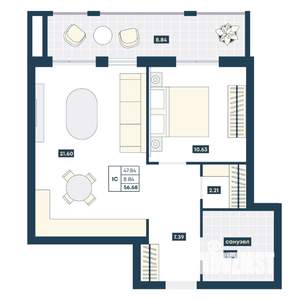 1-к квартира, вторичка, 57м2, 8/9 этаж