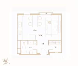 Студия квартира, вторичка, 36м2, 6/7 этаж