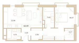 2-к квартира, вторичка, 62м2, 7/7 этаж