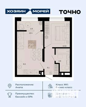 2-к квартира, вторичка, 40м2, 7/9 этаж