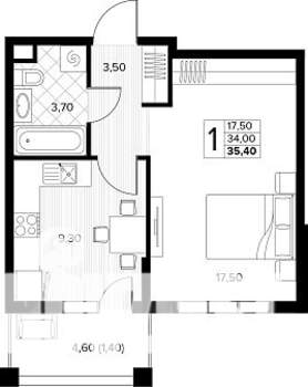 1-к квартира, вторичка, 35м2, 2/8 этаж