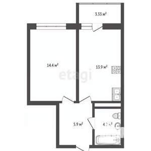 1-к квартира, вторичка, 42м2, 4/16 этаж