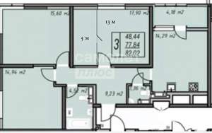3-к квартира, вторичка, 82м2, 5/14 этаж