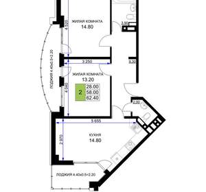 2-к квартира, вторичка, 62м2, 7/12 этаж