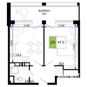 2-к квартира, вторичка, 47м2, 2/9 этаж