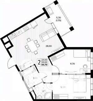 2-к квартира, строящийся дом, 61м2, 3/8 этаж