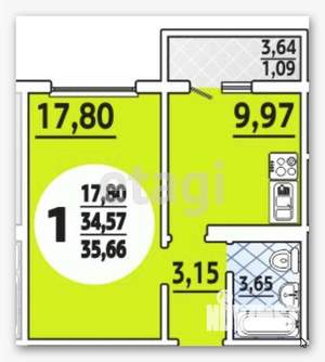 1-к квартира, вторичка, 34м2, 3/17 этаж