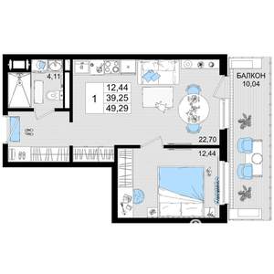 1-к квартира, строящийся дом, 48м2, 8/8 этаж
