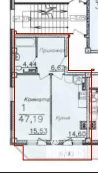 1-к квартира, вторичка, 47м2, 4/6 этаж