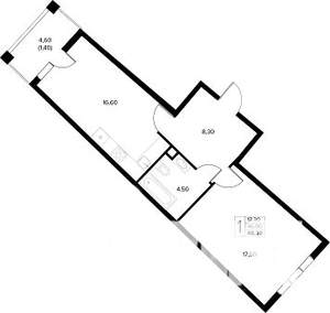 1-к квартира, строящийся дом, 48м2, 2/8 этаж
