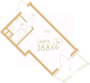 1-к квартира, вторичка, 29м2, 8/9 этаж