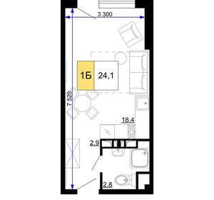1-к квартира, вторичка, 24м2, 5/9 этаж