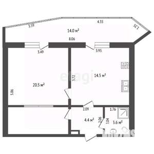 1-к квартира, вторичка, 43м2, 4/5 этаж