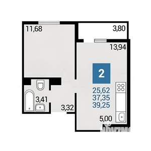 2-к квартира, вторичка, 37м2, 7/16 этаж