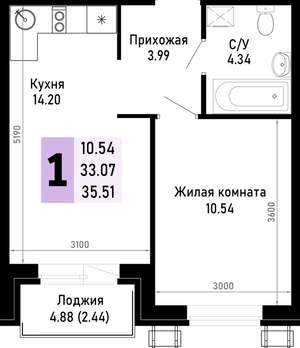 1-к квартира, вторичка, 36м2, 1/4 этаж