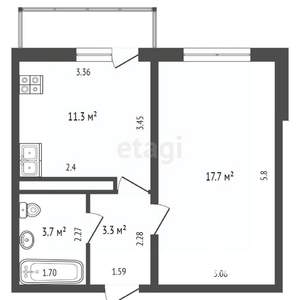 1-к квартира, вторичка, 39м2, 9/16 этаж