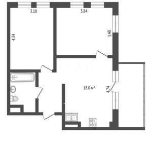 2-к квартира, вторичка, 60м2, 6/9 этаж