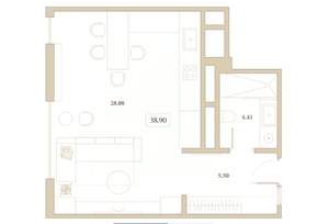 Студия квартира, вторичка, 39м2, 5/7 этаж