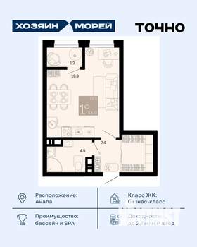 Студия квартира, вторичка, 33м2, 6/12 этаж