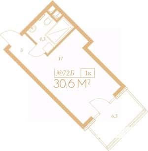 1-к квартира, вторичка, 35м2, 4/9 этаж