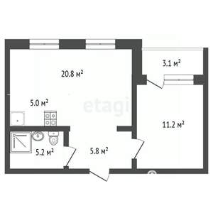 1-к квартира, вторичка, 51м2, 3/3 этаж