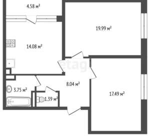 2-к квартира, вторичка, 65м2, 4/14 этаж