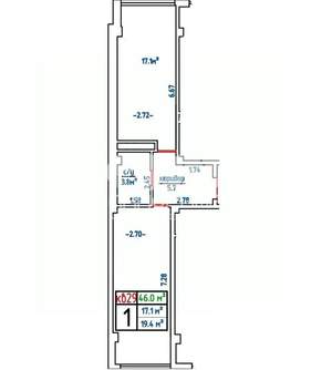 1-к квартира, вторичка, 46м2, 1/3 этаж