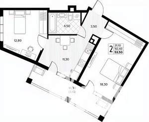 2-к квартира, вторичка, 54м2, 3/8 этаж