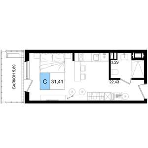 1-к квартира, строящийся дом, 31м2, 3/8 этаж