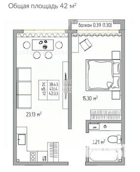 1-к квартира, вторичка, 43м2, 2/4 этаж