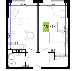 2-к квартира, вторичка, 49м2, 6/9 этаж